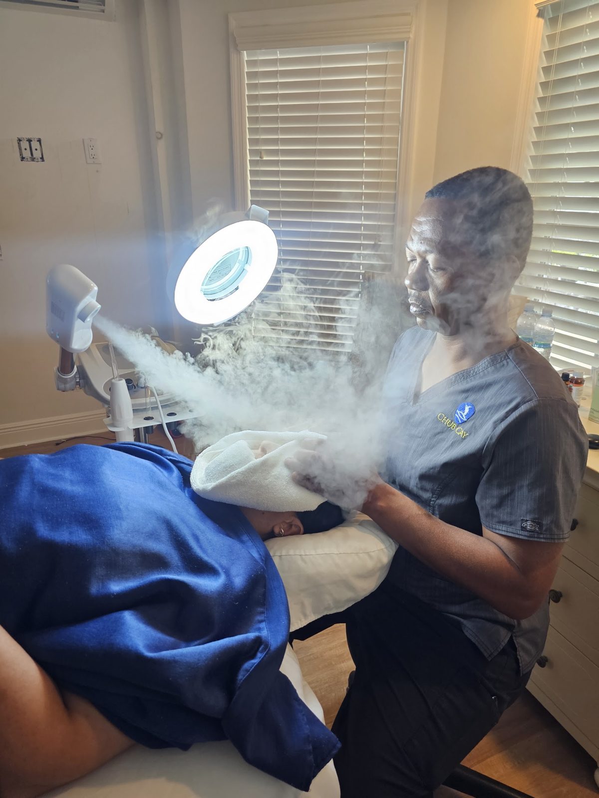 A facial in progress at the Chub Cay spa