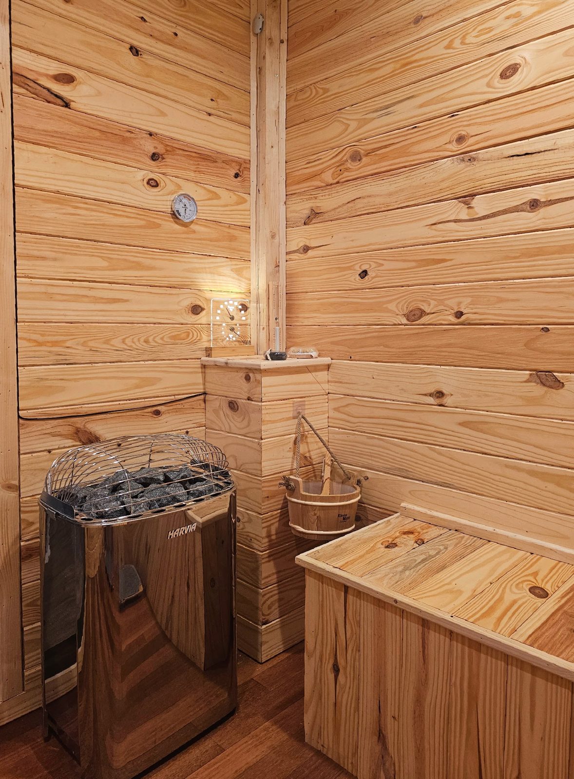 The pine sauna at the Chub Cay spa